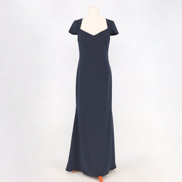 BADGLEY MISCHKA COLLECTION Cap-Sleeve Sweetheart Column Crepe Gown Navy Size 8 - Picture 3 of 8